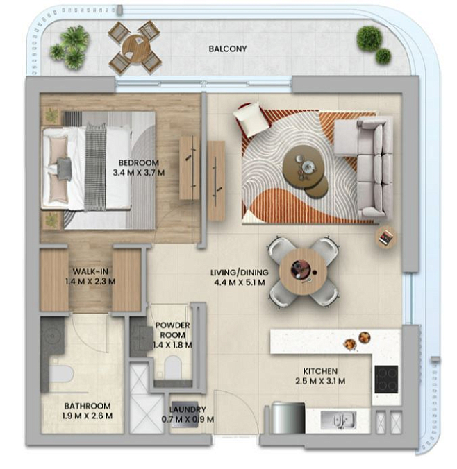 Layout picture 1-br from 796 sqft