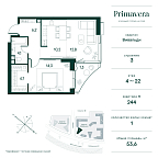 Layout picture Apartment with 1 bedroom 53.6 m2 in complex Primavera