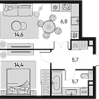 Layout picture Apartment with 1 bedroom 47.2 m2 in complex Pride