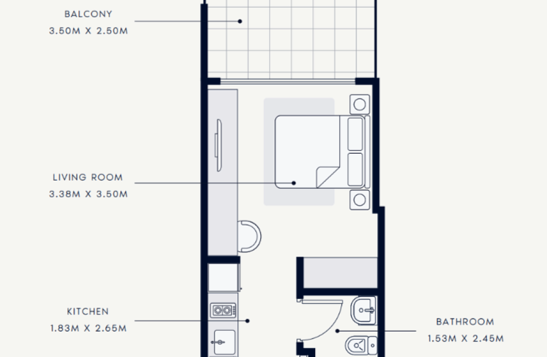 Flat 33.7 m2 in complex Azizi Riviera