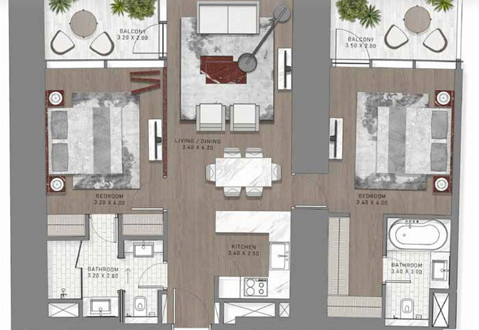Layout picture 2-br from 947 sqft