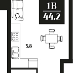 Layout picture Apartments with 1 bedroom 44.2 m2 in complex Deco Residence
