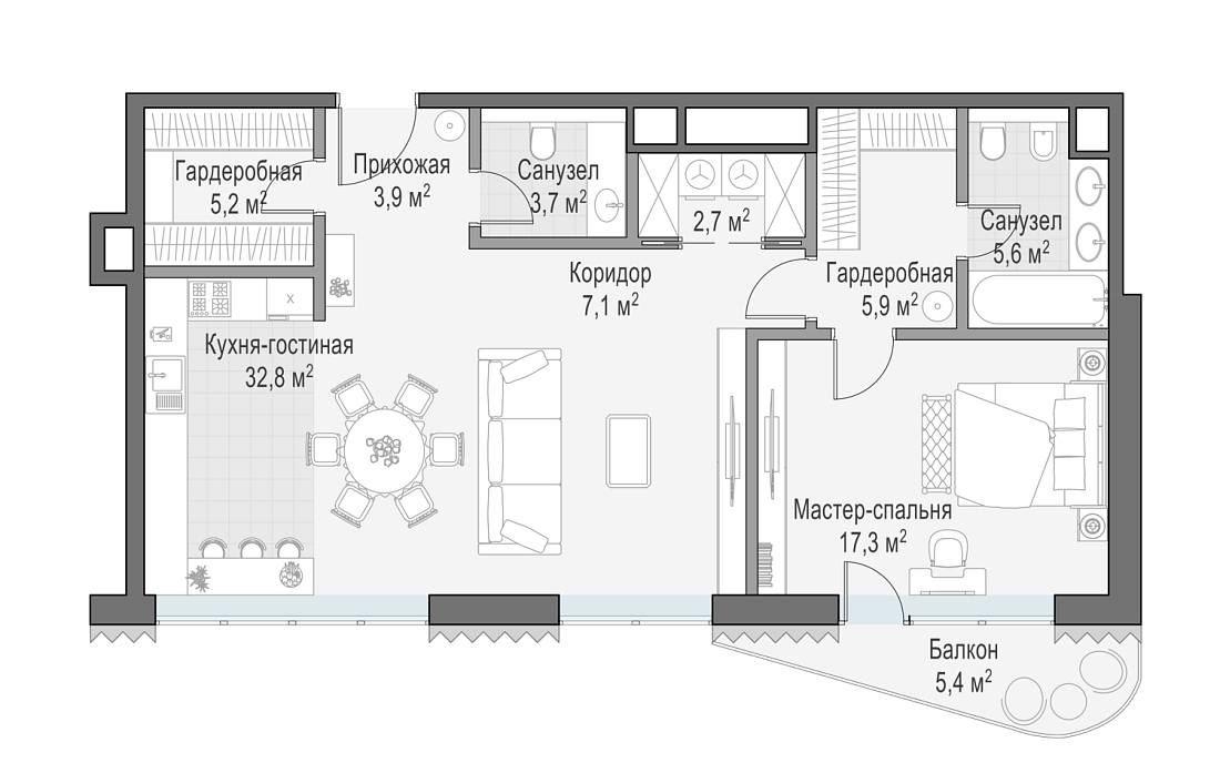 Layout picture Apartment with 2 bedrooms 85.6 m2 in complex Dom Lavrushinsky