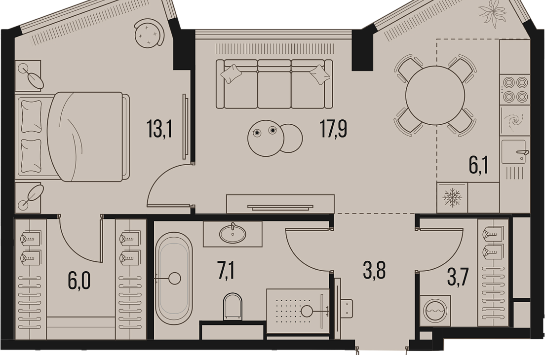 Apartment with 1 bedroom 57.7 m2 in complex High Life