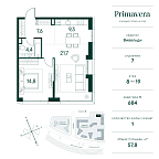 Layout picture Apartment with 1 bedroom 57.8 m2 in complex Primavera