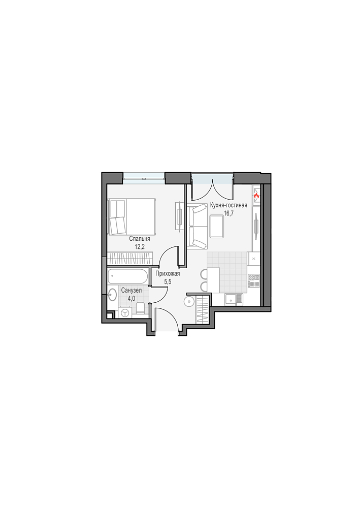 Layout picture Apartment with 1 bedrooms 39.78 m2 in complex Dom Dostizhenie