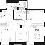Layout picture Apartment with 2 bedrooms 64.1 m2 in complex Forst