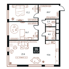 Layout picture Apartments with 2 bedrooms 90.2 m2 in complex West Tower