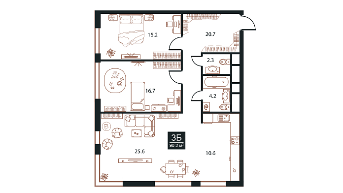 Layout picture 3-rooms from 72 m2 Photo 3