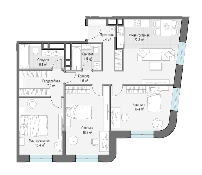 Layout picture 4-rooms from 102.4 m2