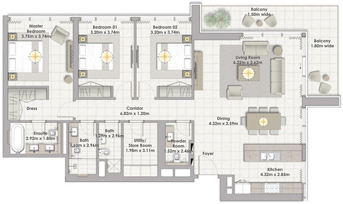 Layout picture 3-br from 1827 sqft