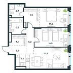 Layout picture Apartment with 2 bedrooms 87.1 m2 in complex Level Akademicheskaya