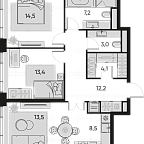 Layout picture Apartment with 2 bedrooms 76.5 m2 in complex Pride