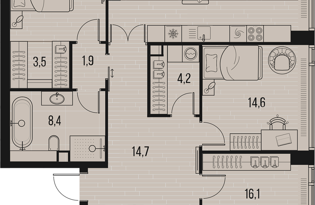 Apartment with 3 bedrooms 114.8 m2 in complex High Life