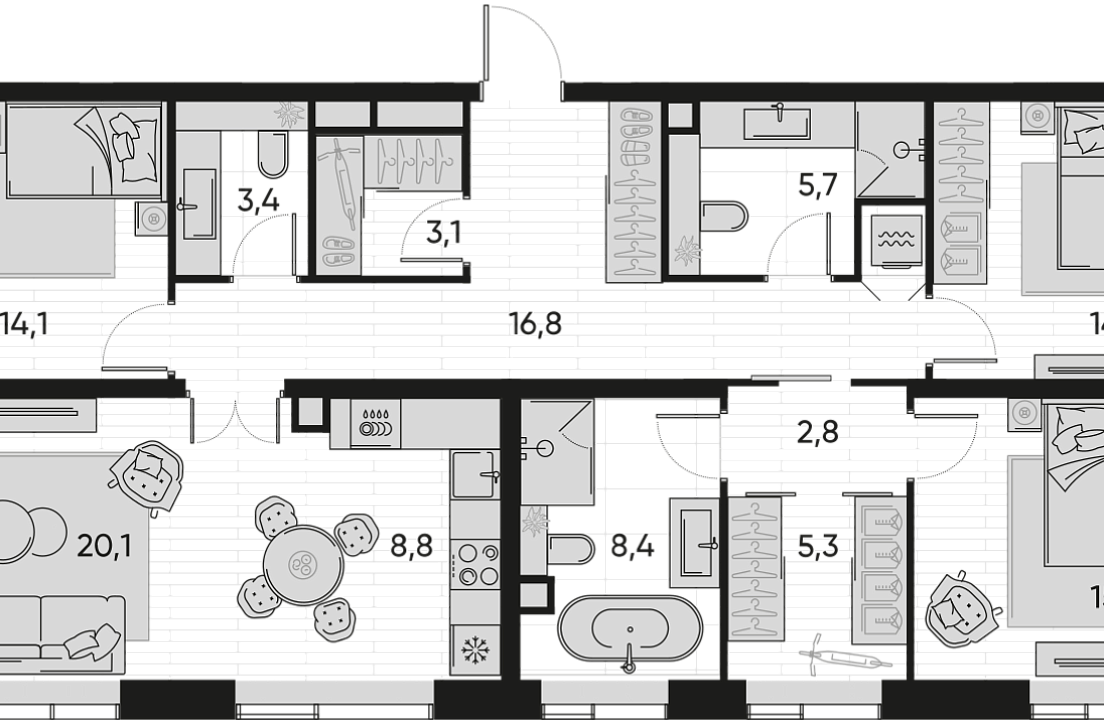 Apartment with 3 bedrooms 118.5 m2 in complex Pride