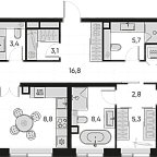 Layout picture Apartment with 3 bedrooms 118.5 m2 in complex Pride