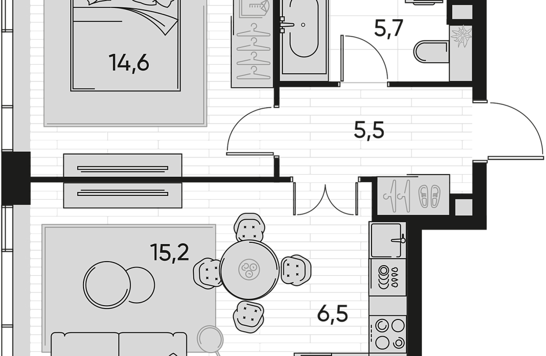 Apartment with 1 bedroom 47.5 m2 in complex Pride