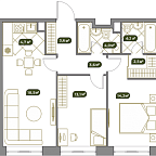 Layout picture Apartment with 3 bedrooms 68.6 m2 in complex Sobraniye klubnykh domov West Garden