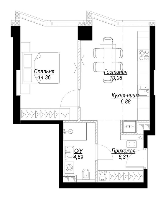 Layout picture 2-rooms from 38.27 m2 Photo 2