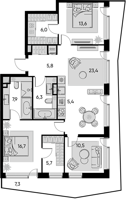 Layout picture 4-rooms from 91.5 m2 Photo 3