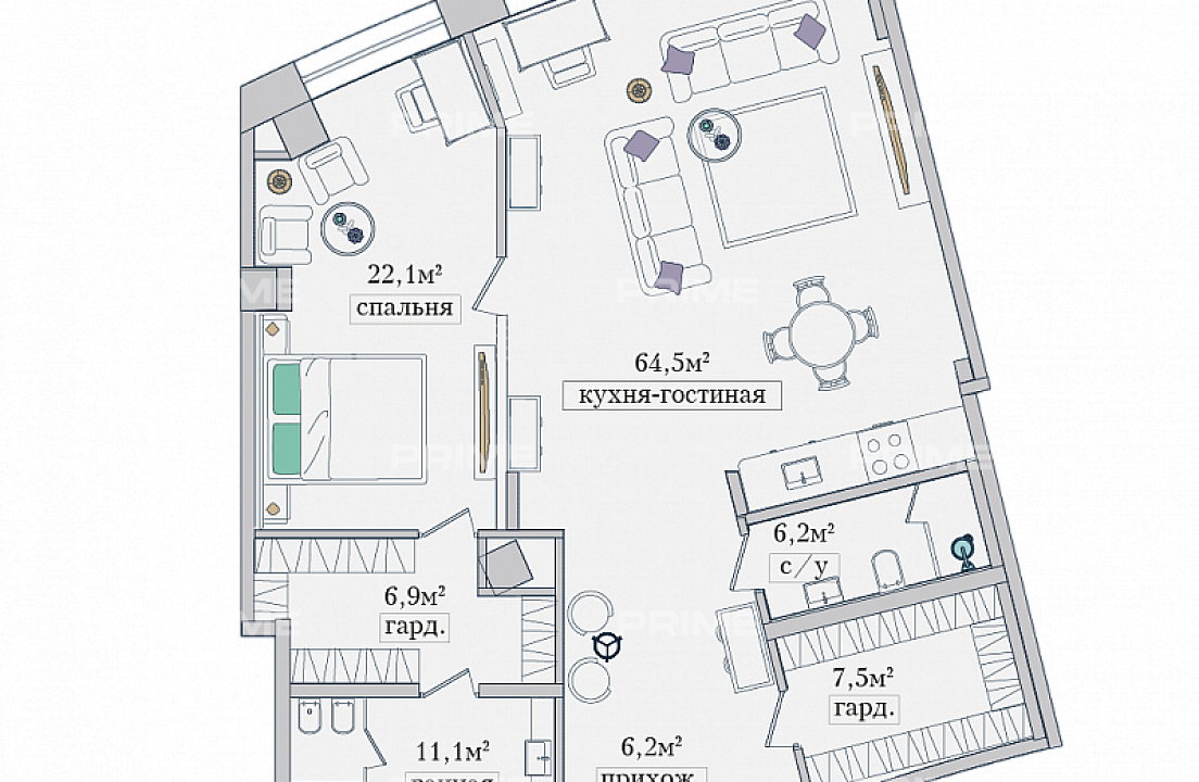 Apartments with 1 bedroom 132.1 m2 in complex Zvezdy Arbata