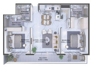 Layout Flat 114 m2 in complex Olivia Residence