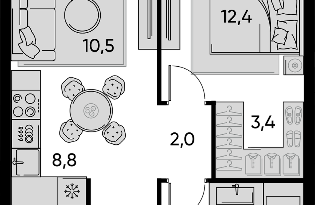 Apartment with 1 bedroom 52.7 m2 in complex Pride