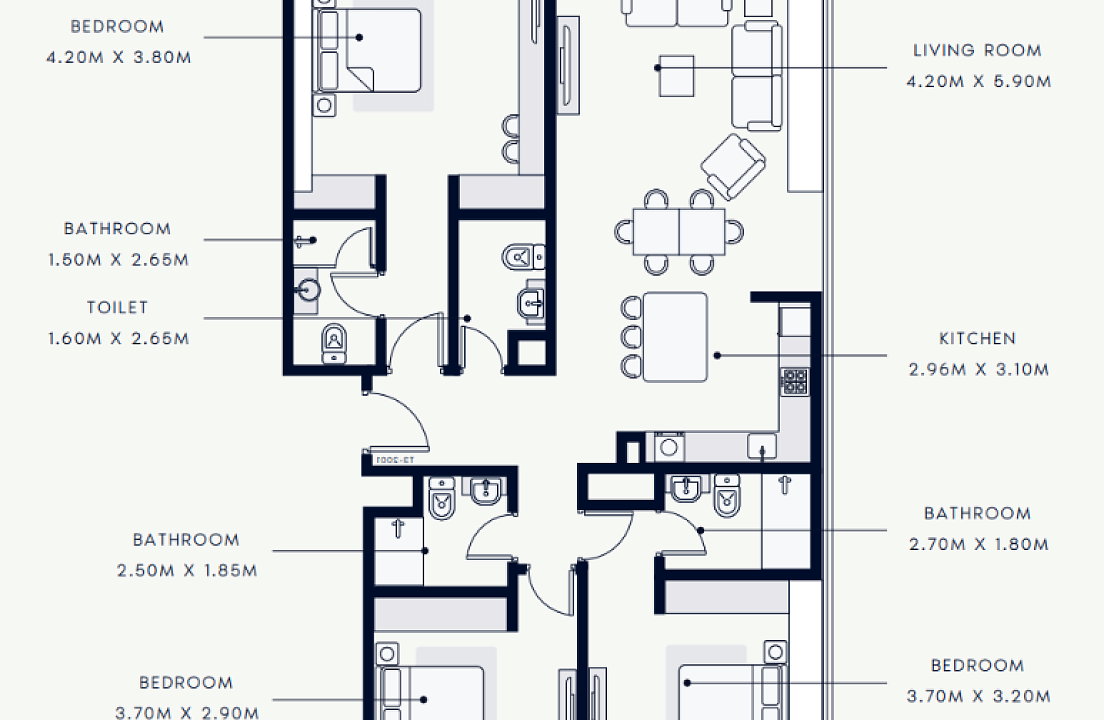 Flat 159.3 m2 in complex Azizi Riviera