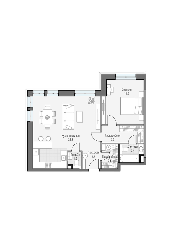 Layout picture Apartment with 1 bedrooms 67.41 m2 in complex Dom Dostizhenie