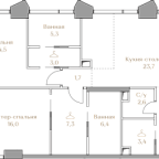 Layout picture Apartment with 2 bedrooms 89.5 m2 in complex Luzhniki Collection