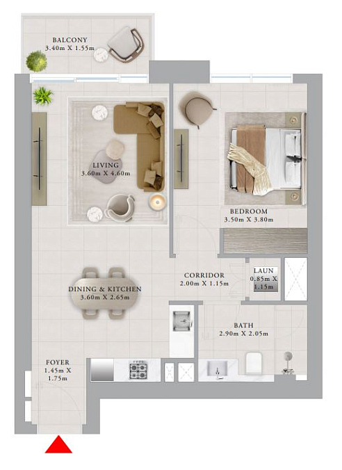 Layout picture 1-br from 752 sqft Photo 2
