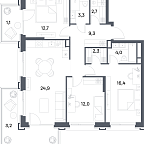 Layout picture Apartment with 3 bedrooms 91.9 m2 in complex Portland