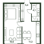 Layout picture Apartment with 1 bedroom 40.4 m2 in complex Moments