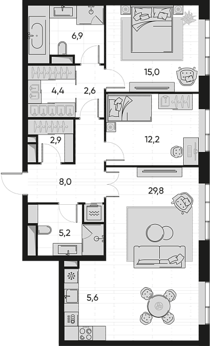 Layout picture 3-rooms from 67.3 m2 Photo 3