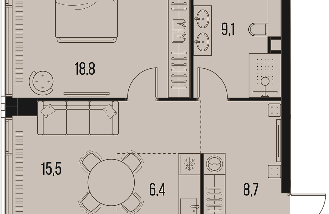 Apartment with 1 bedroom 58.5 m2 in complex High Life