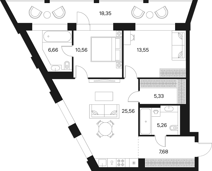 Layout picture 3-rooms from 63.53 m2