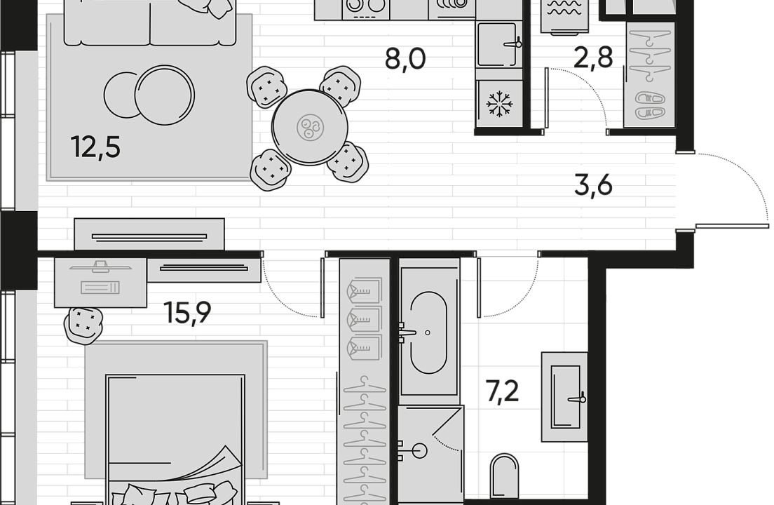 Apartment with 1 bedroom 50.1 m2 in complex Pride