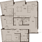 Layout picture Apartment with 3 bedrooms 121.6 m2 in complex High Life