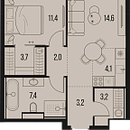 Layout picture Apartment with 1 bedroom 49.6 m2 in complex High Life