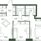 Layout picture Apartment with 2 bedrooms 61.2 m2 in complex Moments