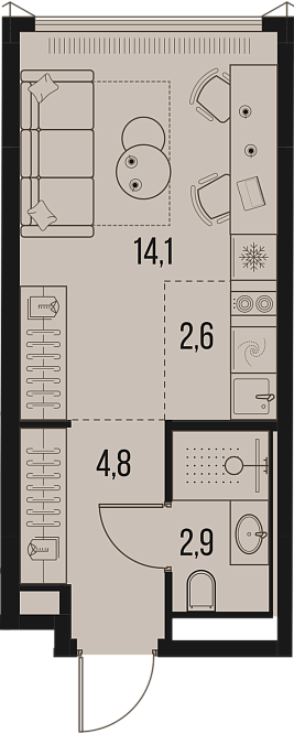 Layout picture 1-rooms from 24.2 m2 Photo 2