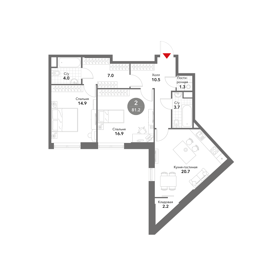 Layout picture Apartment with 3 bedrooms 81.2 m2 in complex Voxhall