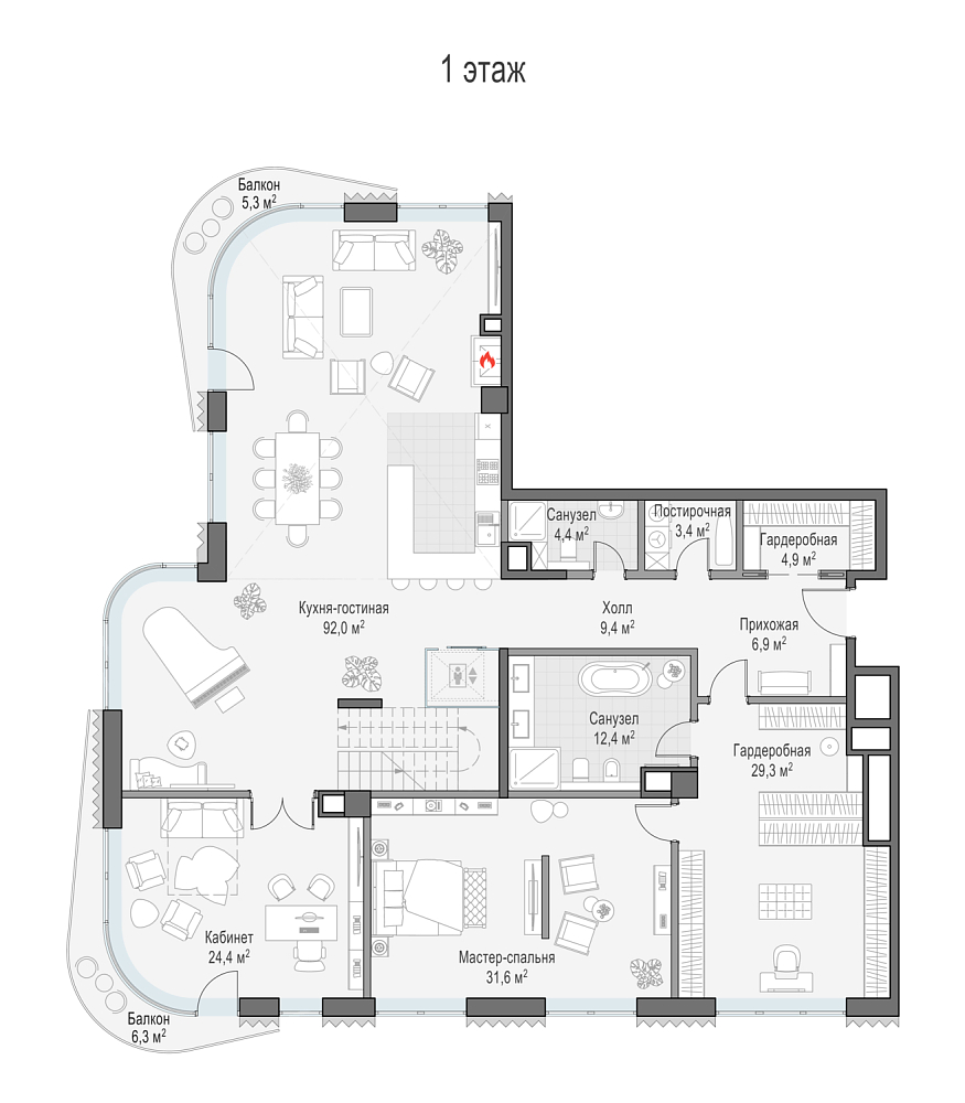 Layout picture Apartment with 4 bedrooms 365 m2 in complex Dom Lavrushinsky