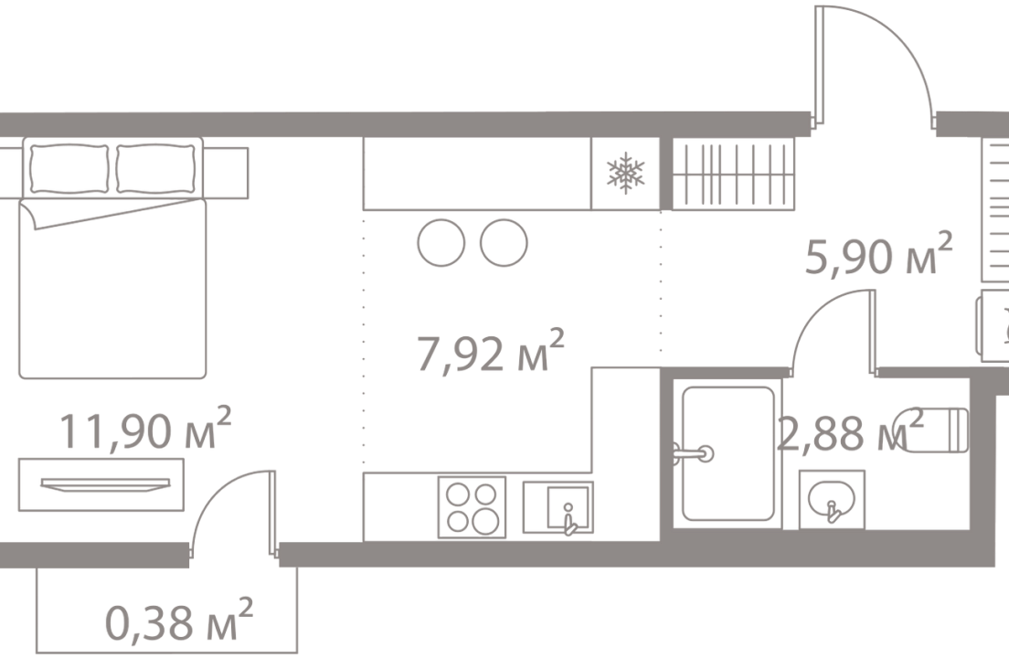 Apartment with 1 bedroom 28.98 m2