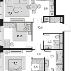 Layout picture Apartment with 2 bedrooms 77.8 m2 in complex Pride