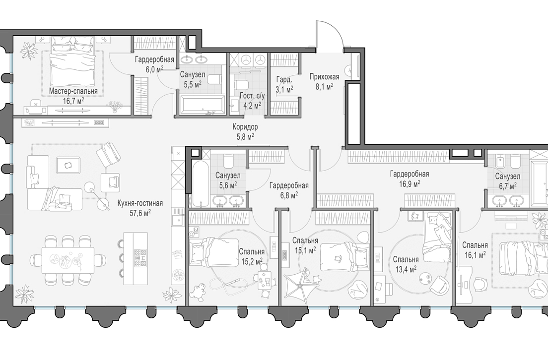 Apartment with 4 bedrooms 202.6 m2