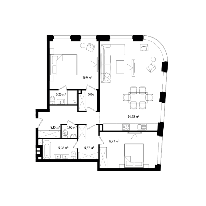 Layout picture 3-rooms from 110.02 m2
