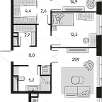 Layout picture Apartment with 2 bedrooms 92.6 m2 in complex Pride