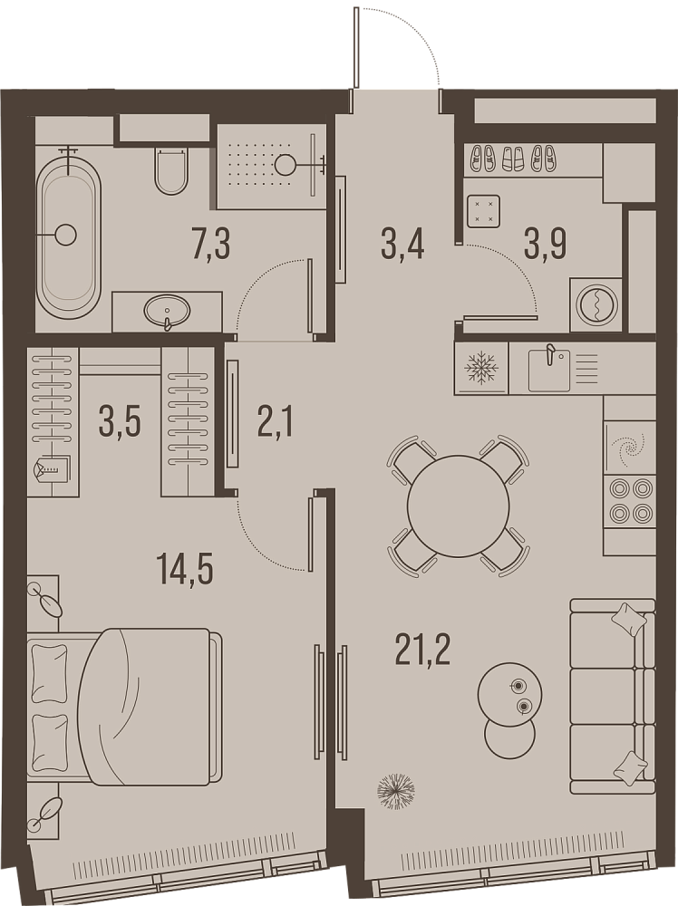 Layout picture Apartment with 1 bedrooms 55.9 m2 in complex High Life