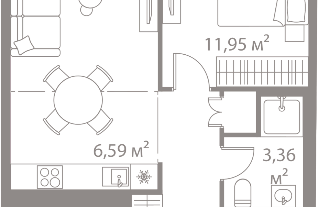 Apartment with 1 bedroom 40.87 m2 in complex Life Varshavskaya